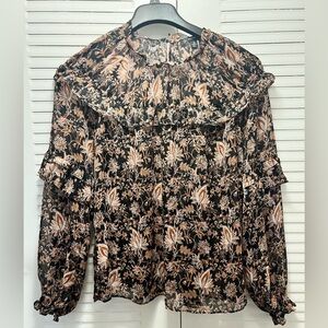 INC International Concepts Floral Print Ruffle Blouse Top in Size Medium